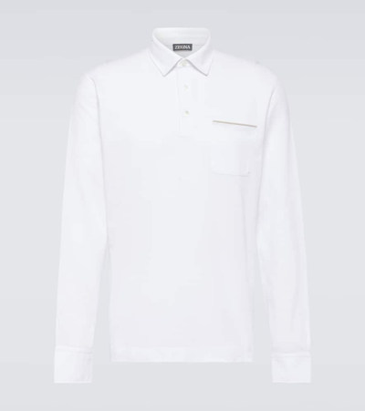 Zegna Long-sleeved Cotton Piqué Polo Shirt In White