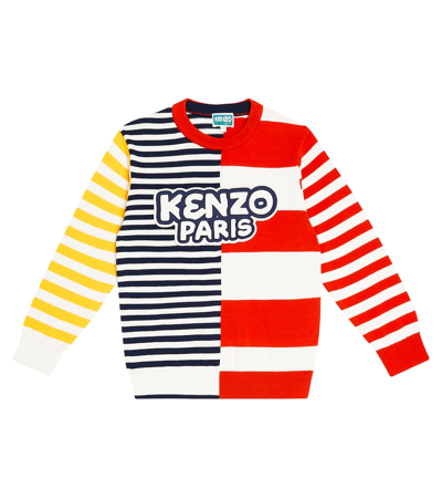 Kenzo Kids' Organic Cotton Knitted Striped Sweater In Multicolor