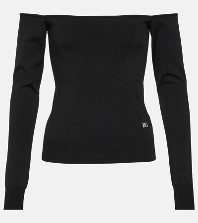 Dolce & Gabbana Logo-plaque Off-shoulder Top In Black