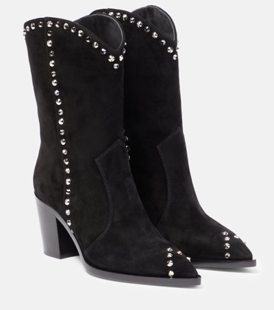 Gianvito Rossi 70mm Suede Cowboy Boots In Black