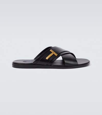 TOM FORD PRESTON T ICON LEATHER SANDALS