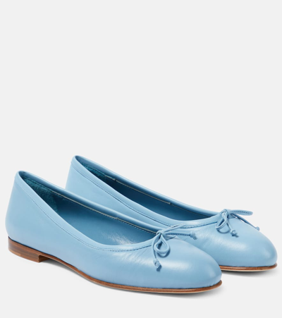 Manolo Blahnik Veralli Leather Bow Ballerina Flats In Blue