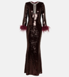SELF-PORTRAIT FEATHER-TRIMMED SEQUINED MAXI DRESS