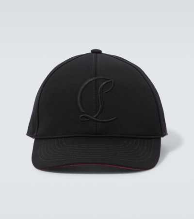 Christian Louboutin Mooncrest Embroidered Monogram Cotton Canvas Baseball Cap In Black