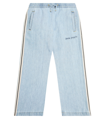 Palm Angels Kids' Striped Straight Jeans In Blue
