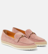 Tod's Suede Loafer With Metal Detail In Pink