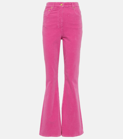 Ganni Cotton Corduroy Flared Pants In Pink