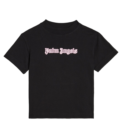 Palm Angels Kids' Girl's Neon Logo Short-sleeve T-shirt In Black Rose Quartz