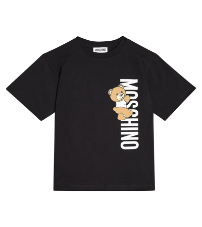 Moschino Kids' Teddy Bear Cotton Jersey T-shirt In Nero