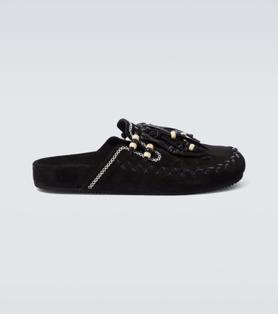 Alanui The Journey Suede Slippers In Schwarz