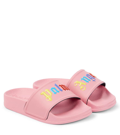 Palm Angels Kids' Logo-embossed Slides In Pink