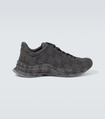 Gucci Men's Run Allover Gg Fashion Trainers In Blk-graphite