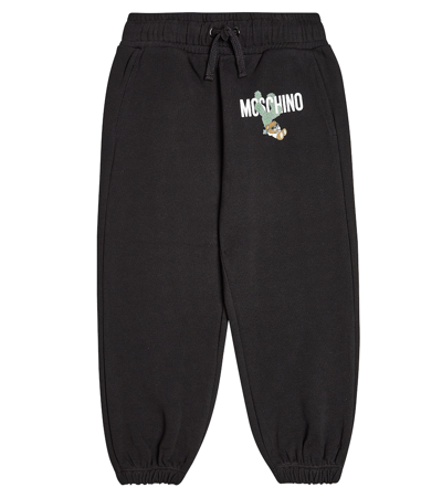Moschino Kids' Teddy Bear Cotton Sweatpants In Black