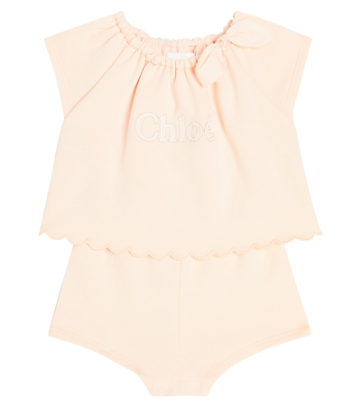 Chloé Baby Cotton Playsuit In Pink