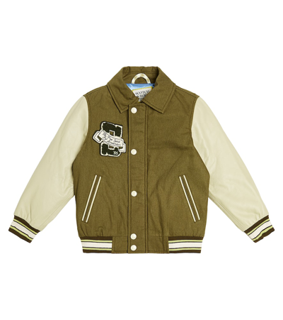 Scotch & Soda Kids' Logo Cotton Varsity Jacket In Green