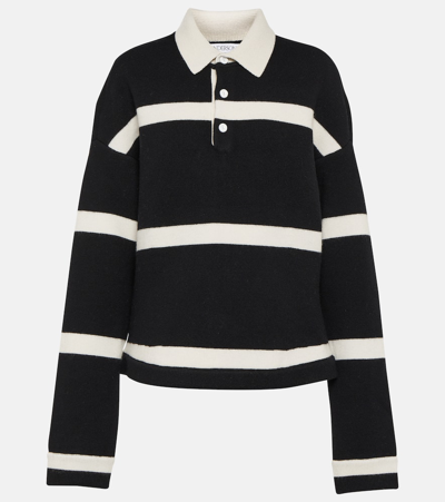 Jw Anderson Striped Wool-blend Polo Sweater In Black