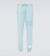 Thom Browne Mens Light Blue Branded Four-stripe Cotton Jogging Bottoms In Blue
