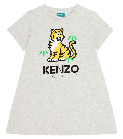 Kenzo Kids' 印花棉质针织t恤式连衣裙 In Grey