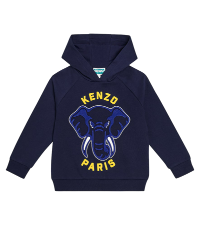 Kenzo Kids' 印花棉质针织帽衫 In Dark Blue