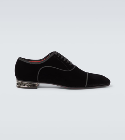 Christian Louboutin Men's Greggyrocks Spike-heel Velvet Oxfords In Black