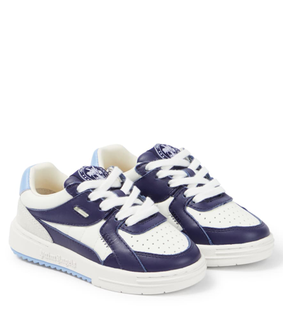 Palm Angels Kids' Palm University Leather Trainers In White Navy Blue