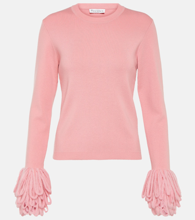 Jw Anderson Fringed Wool-blend Sweater In Pink