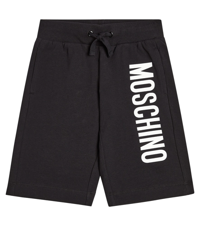 Moschino Kids' Logo Printed Cotton Jersey Shorts In Black
