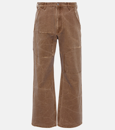 Acne Studios Distressed Cotton-canvas Pants In 브라운