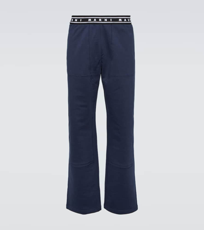 Marni Cotton Straight Pants In Blue