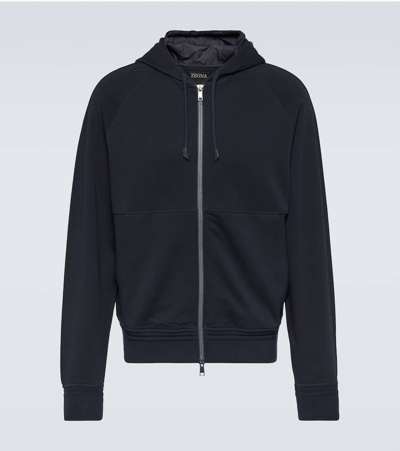 Zegna Cotton-blend Hoodie In Blue