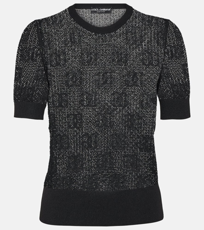 Dolce & Gabbana Logo蕾丝缝线提花毛衣 In Black