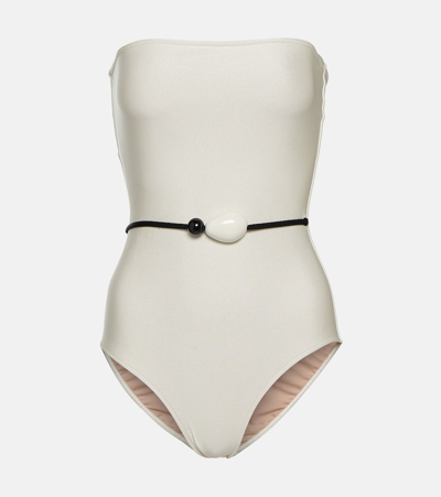 Adriana Degreas Deco Strapless Embellished Swimsuit In White