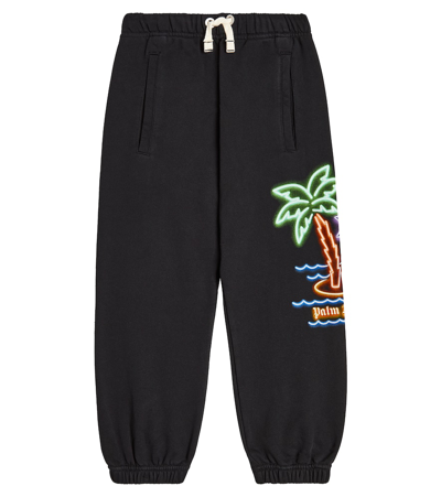 Palm Angels Kids' Printed Cotton Jersey Sweatpants In Black