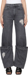 Jw Anderson Bucket Distressed Mid-rise Wide-leg Jeans In 929 Grey