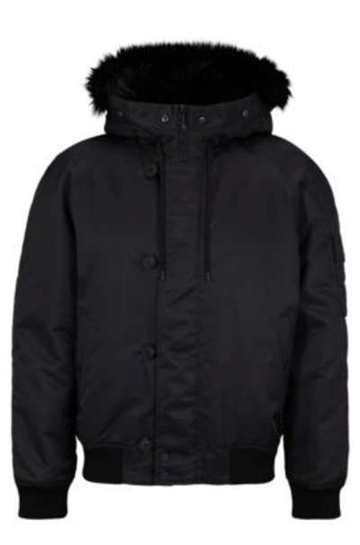 Hugo Boss Water-repellent Padded Jacket With Faux-fur Hood Lining In Black