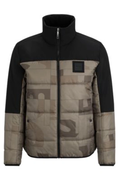 Hugo Boss Regular-fit Water-repellent Padded Jacket In Mixed Materials In Light Green