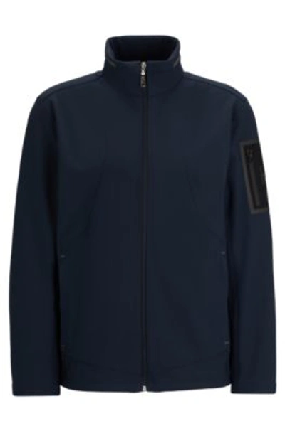 Hugo Boss Water-repellent Softshell Jacket With Branded Sleeve Pocket In Dark Blue