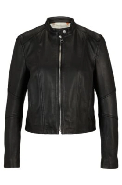 Hugo Boss Slim-fit Leather Jacket With Zip Closure In Black