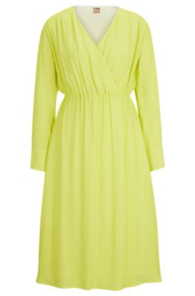 Hugo Boss Regular-fit Dress With Wrap Front And Button Cuffs In Yellow