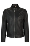 Hugo Boss Regular-fit Jacket In Grained Leather In Black