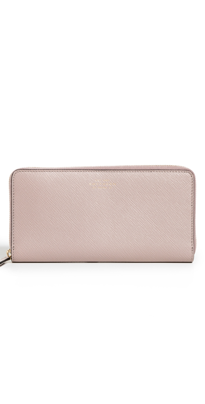 Smythson Large Zip Around Wallet Taupe One Size