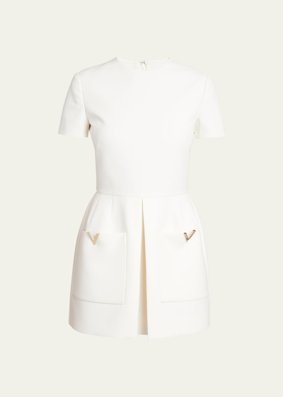 Valentino Short Sleeve V-logo Pocket Mini Dress In Avorio