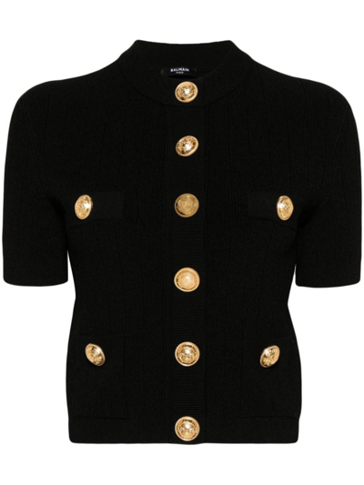 Balmain Buttoned Knitted Cardigan In Black