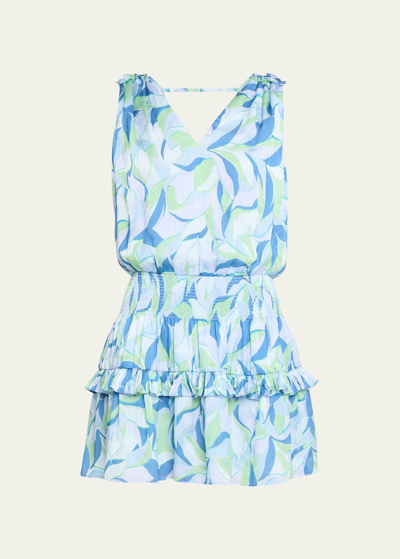 Ramy Brook Printed Kiara Mini Dress In Blue Quartz Combo Leaf