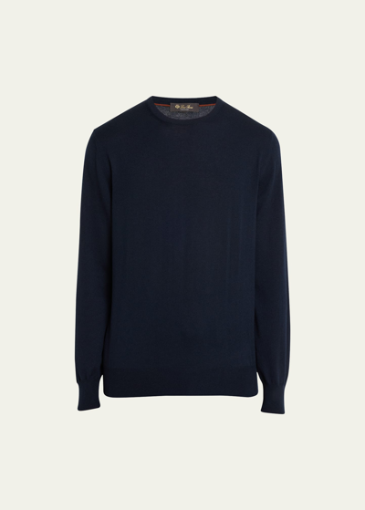 Loro Piana Men's Girocollo Cash Light Crewneck Sweater In Blue Navy
