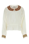 Bode Cotton Blouse With Embroidered Neckline And Gathered Cuffs In White