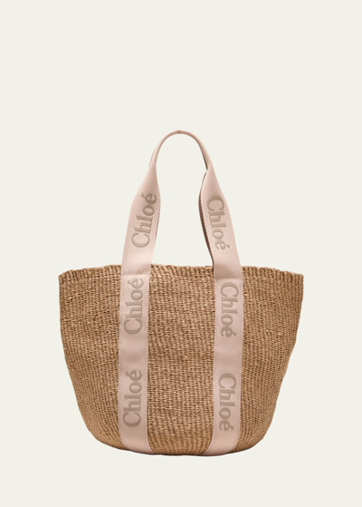 Chloé X Mifuko Woody Logo Embroidered Top-handle Bag In Blushy Beige