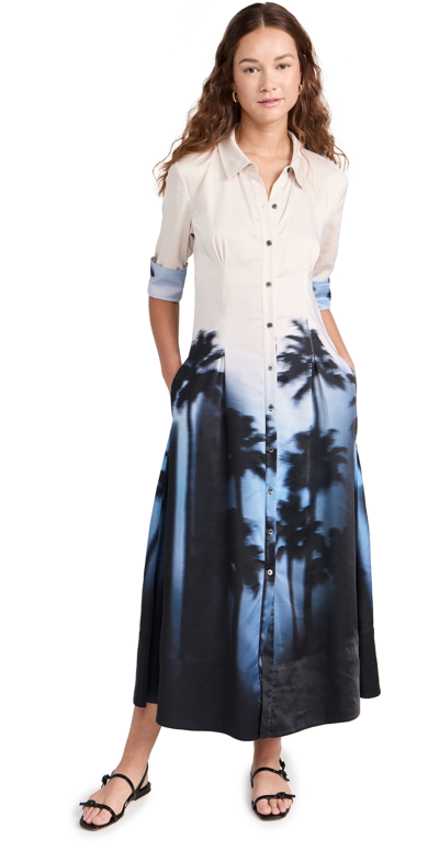Simkhai Claudine Shirt Midi Dress Hazy Palm Print Xs