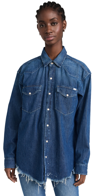 Mother The Western Distressed Denim Overshirt In Dopenhagen