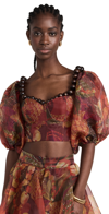 Andrea Iyamah Women's Omma Embellished Printed Organza Cropped Top In Kola Print